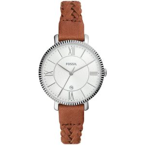 Fossil Jacqueline White Dial Brown Leather Strap Women Watch ES5208P