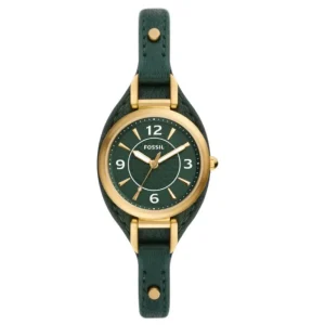 Fossil Carlie Green Dial Leather Strap Women Watch ES5241P