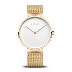Bering Classic White Dial Gold Milanese Strap Unisex Watch 14539-334