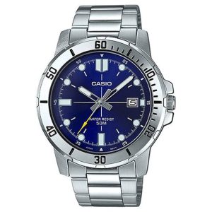 Casio General Blue Dial Silver Stainless Steel Strap Men Watch MTP-VD01D-2EVUDF-P