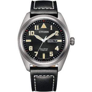 Citizen Eco-Drive Black Dial & Leather Strap Men Watch BM8560-29E