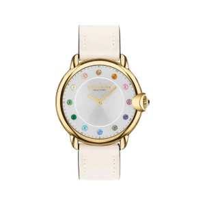 Coach New York Silver Dial White Leather Strap Women Watch 14503989