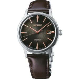 Seiko Presage Cocktail Time Brown Leather Strap Men Watch SRPJ17J1P