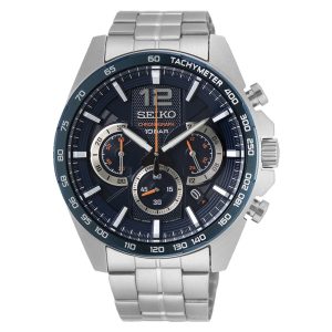Seiko Chronograph Blue Dial Silver Stainless Steel Strap Men Watch SSB345P1P