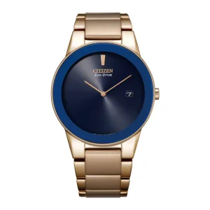 Citizen Eco-Drive Blue Dial Gold Stainless Steel Strap Women Watch AU1066-80L