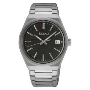 Seiko Black Dial Silver Stainless Steel Strap Men Watch SUR557P1P
