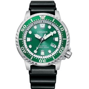 Citizen Eco-Drive Green Dial Black Polyurethane Strap Men Watch BN0158-18X