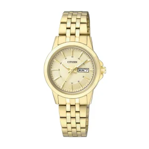 Citizen Quartz Gold Dial Stainless Steel Strap Women Watch EQ0603-59P