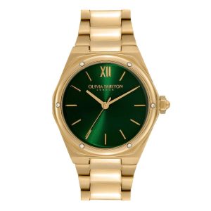 Olivia Burton Green Dial Gold Stainless Steel Strap Women Watch 24000029