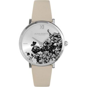 Olivia Burton Floral Dial Antique Pearl Leather Women Watch 24000113