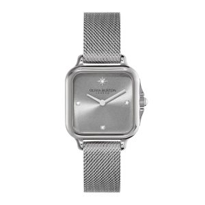 Olivia Burton Classic Grosvenor Light Grey Silver Milanese Strap Women Watch 24000086