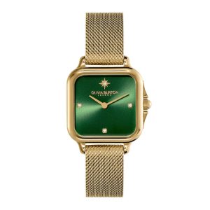 Olivia Burton Grosvenor Green & Gold Milanese Strap Women Watch 24000087