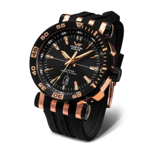 Vostok Europe Black Dial Silicone & Leather Strap Men Watch NH35-575E282-SL