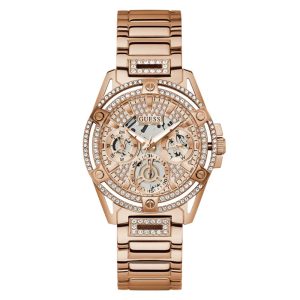 Guess Skeleton Dial Rose Gold Stainless Steel Strap Women Watch GW0464L3