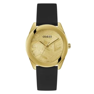 Guess Gold Dial Black Silicone Strap Women Watch GW0665L1