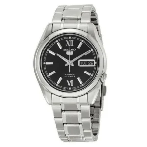 Seiko 5 Black Dial Silver Stainless Steel Strap Men Watch SNKL55K1P