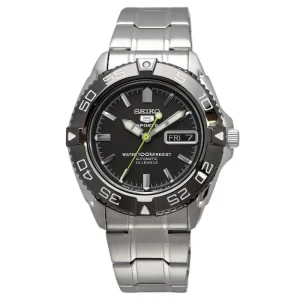 Seiko 5 Black Dial Silver Stainless Steel Strap Men Watch SNZB23J1P