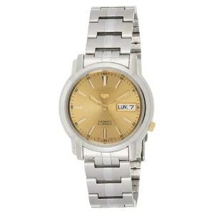Seiko 5 Gold Dial Silver Stainless Steel Strap Men Watch SNKL81K1P
