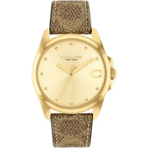 Coach New York Gold Dial Brown Leather Strap Women Watch 14504111