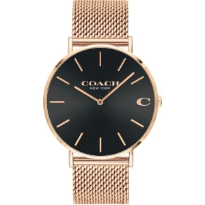 Coach New York Charles Black Dial Rose Gold Milanese Strap Men Watch 14602552