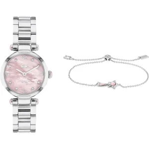 Coach New York Cary Pink Dial Silver Stainless Steel Strap Women Watch 14000079