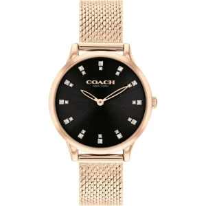 Coach New York Black Dial Rose Gold Milanese Strap Women Watch 14504217