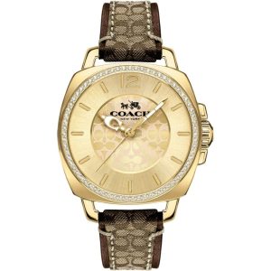 Coach New York Gold Dial Brown Leather Strap Women Watch 14502509