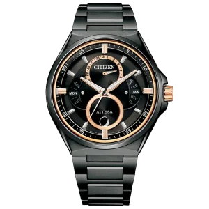Citizen Attesa Act Line Black Titanium Series Triple Calendar Moon Phase Men's Watch BU0065-64E