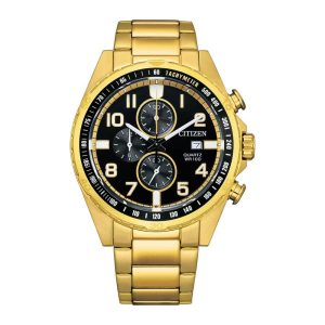 Citizen Chronograph Black Dial Gold Stainless Steel Strap Men Watch AN3652-55E