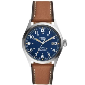 Fossil Defender Blue Dial Brown Leather Strap Men Watch FS5975
