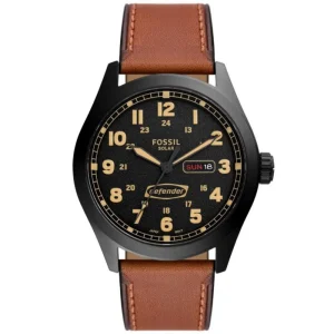 Fossil Defender Black Dial Brown Leather Strap Men Watch FS5978
