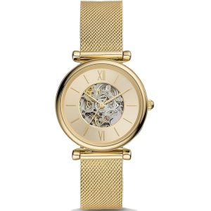 Fossil Carlie Skeleton Dial Gold Milanese Strap Women Watch ME3250