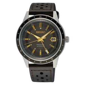 Seiko Presage GMT Brown Dial Leather Strap Men Watch SSK013J1