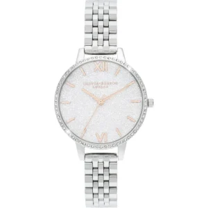 Olivia Burton Silver Glitter Dial Sparkle Stainless Steel Strap Women Watch OB16GD68