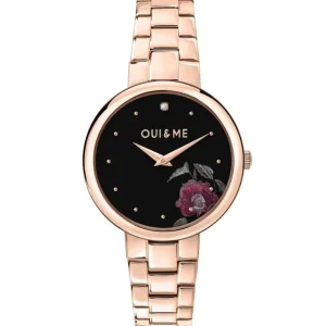 Oui & Me Black Dial Rose Gold Stainless Steel Strap Women Watch ME010322