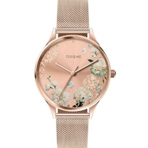Oui & Me Rose Gold Floral Dial Milanese Strap Women Watch ME010353