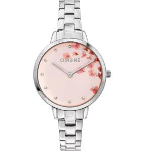 Oui & Me Pink Floral Dial Silver Stainless Steel Strap Women Watch ME010371