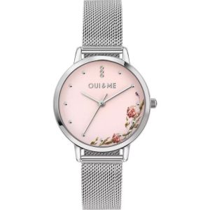 Oui & Me Pink Floral Dial Silver Milanese Strap Women Watch ME010376
