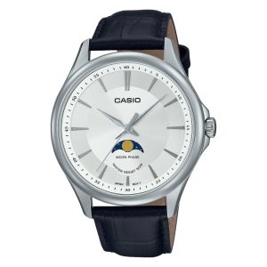 Casio General White Dial Moon Phase Blue Leather Strap Men Watch MTP-M100L-7AVDF-P