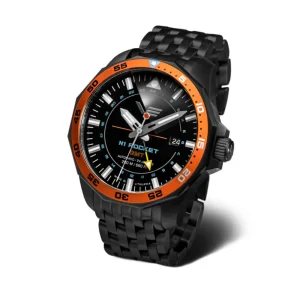 Vostok Europe GMT N-1 Rocket Black Stainless Steel Strap Men Watch NH34-225C714-B