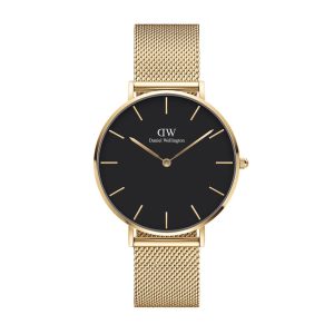 Daniel Wellington Black Dial Gold Milanese Stainless Steel Strap Women Watch DW00100347