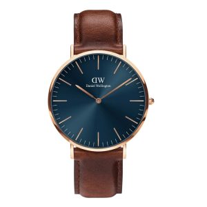Daniel Wellington Blue Dial Brown Leather Strap Men Watch DW00100626 (40mm)