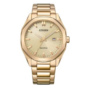 Citizen Eco-Drive Gold Dial Stainless Steel Strap Men Watch BM-7603-82P