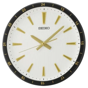 Seiko Clock Black Round Case White Dial QXA802G