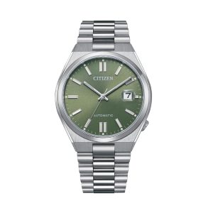 Citizen Mechanical Green Dial Silver Stainless Steel Strap Men Watch NJ0158-89Z