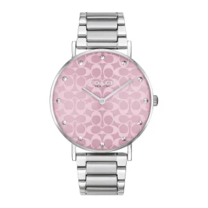 Coach New York Pink Dial Silver Stainless Steel Strap Women Watch 14000093