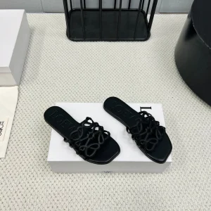 Loewe 25 Petal Anagram Slides Black Cowhide