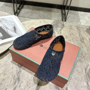 LP hollow knit ballet flats dark blue fabric 379029