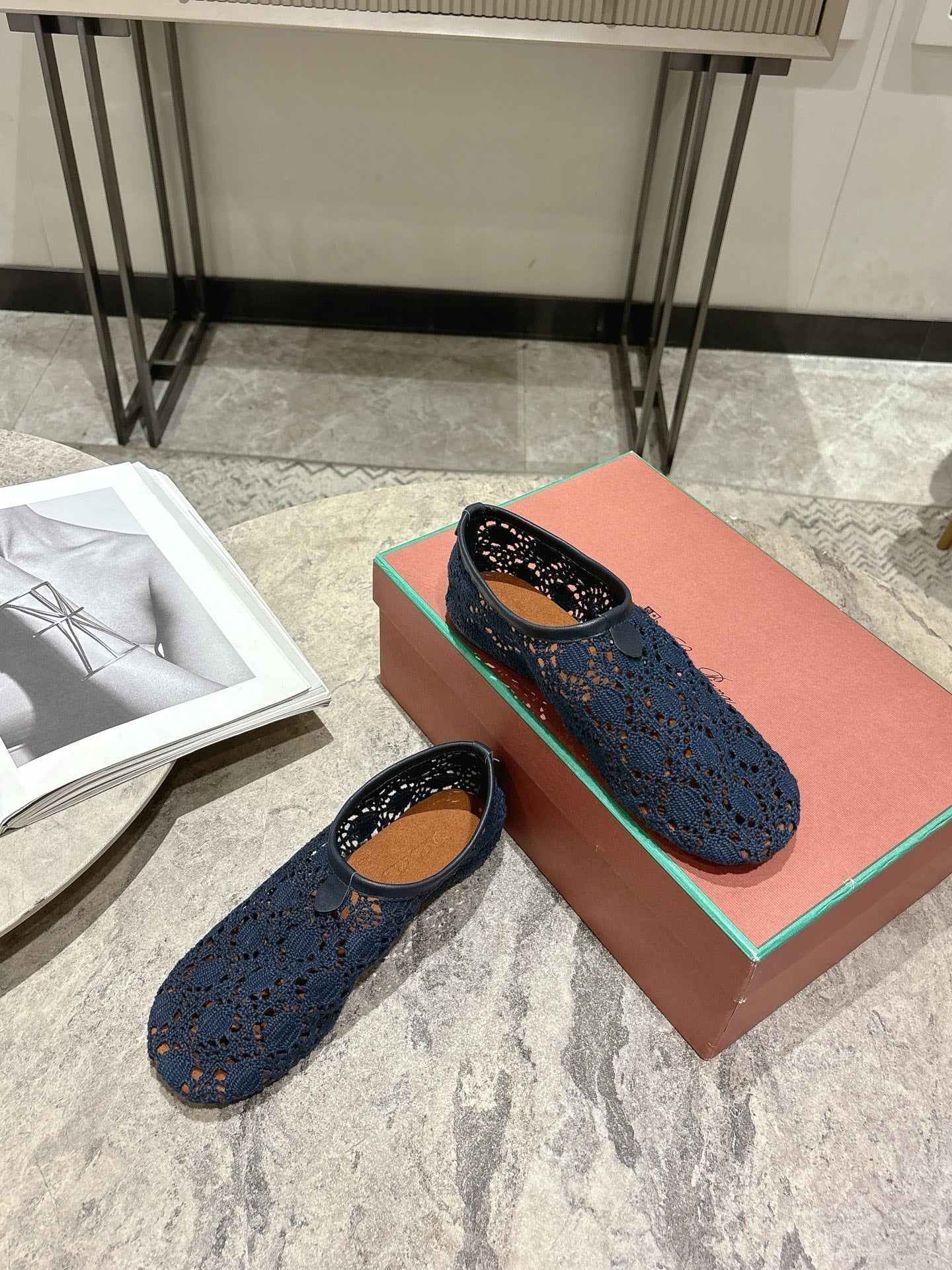 LP hollow knit ballet flats dark blue fabric 379029 - Image 4