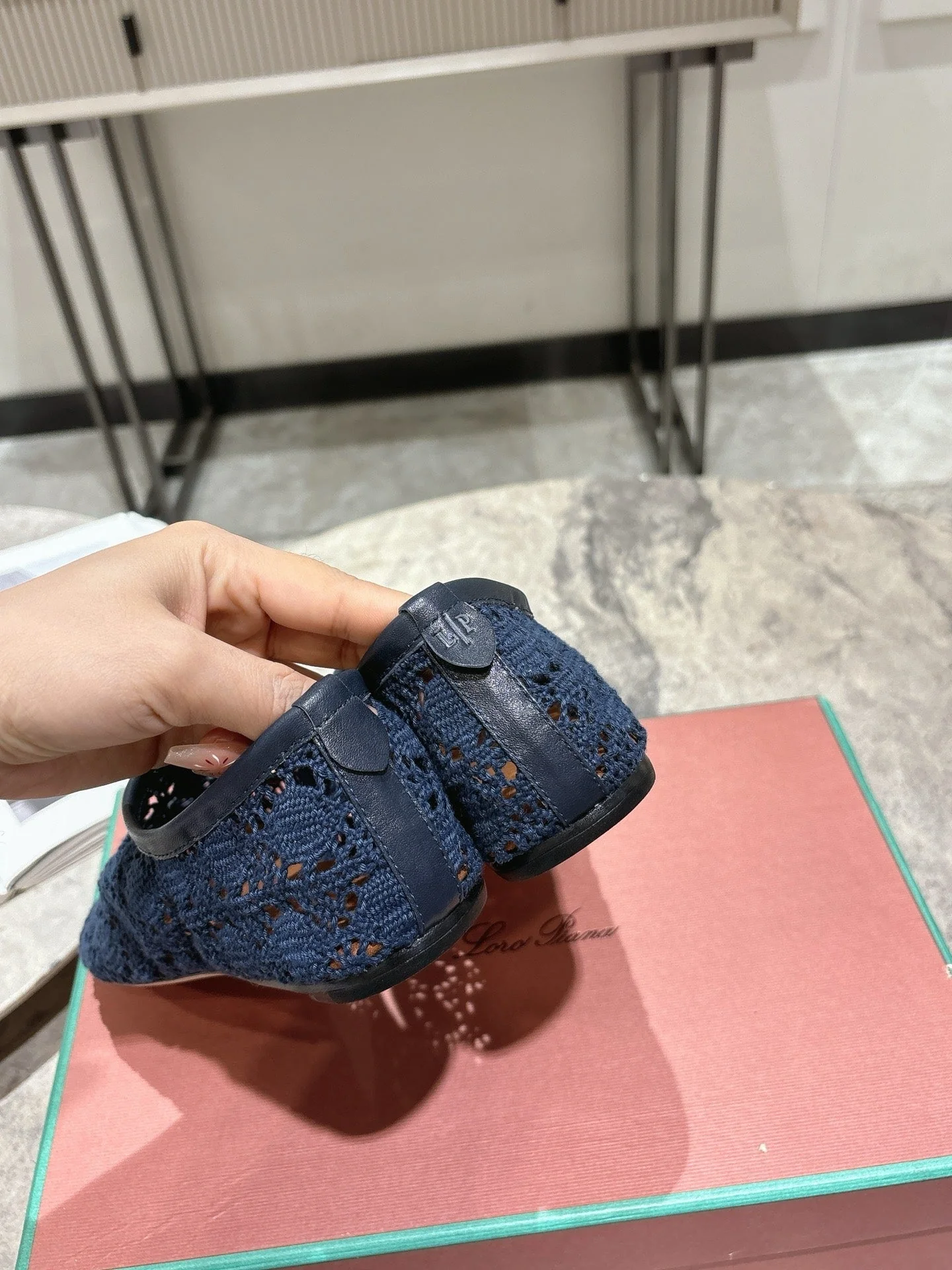 LP hollow knit ballet flats dark blue fabric 379029 - Image 5